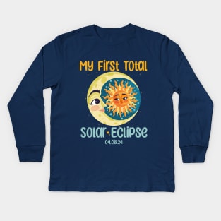 My First Total Solar Eclipse April 8 2024 Cute Kids Kids Long Sleeve T-Shirt